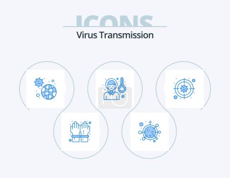 Illustration for Virus Transmission Blue Icon Pack 5 Icon Design. bacteria. sick. disease. pain. head - Royalty Free Image