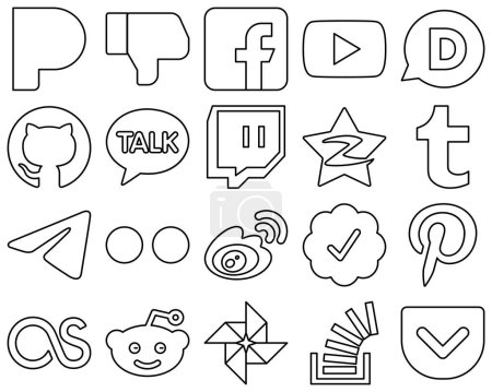 Illustration for 20 Versatile Black Outline Social Media Icons such as messenger. tumblr. disqus and qzone icons. Eye-catching and high-definition - Royalty Free Image