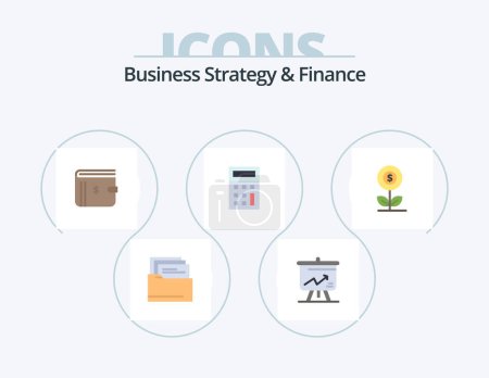 Ilustración de Estrategia de negocios y finanzas Flat Icon Pack 5 Icon Design. negocios. Dinero. Dinero. matemáticas. calculadora - Imagen libre de derechos
