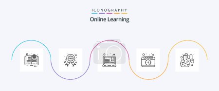 Illustration for Online Learning Line 5 Icon Pack Including lab test. study. laptop. desk. calendar - Royalty Free Image