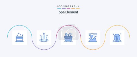 Illustration for Spa Element Blue 5 Icon Pack Including facial. spoon. bath. scoop. yoga - Royalty Free Image