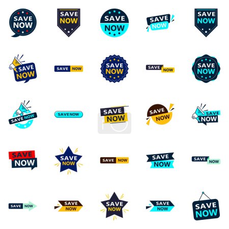 Illustration for Save Now 25 Unique Typographic Designs to stand out and drive savings - Royalty Free Image