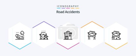 Ilustración de Road Accidents 25 Line icon pack including skidding. car. road. accident. station - Imagen libre de derechos