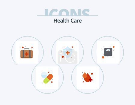 Téléchargez les illustrations : Health Care Flat Icon Pack 5 Icon Design. scale. aid. shield. medical - en licence libre de droit