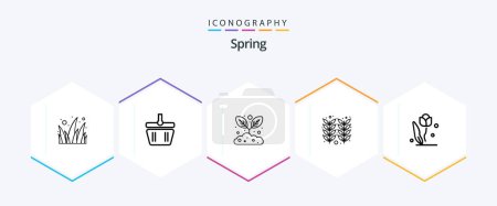 Téléchargez les illustrations : Ensemble d'icônes Spring 25 Line avec fleur. Flore. jardinage. blé. oreille - en licence libre de droit