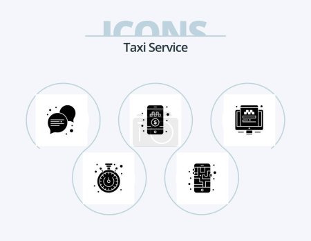 Illustration for Taxi Service Glyph Icon Pack 5 Icon Design. screen. traveling. conversation. taxi. pay money - Royalty Free Image