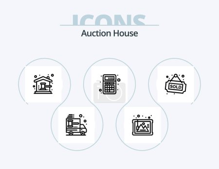 Illustration for Auction Line Icon Pack 5 Icon Design. seo. market. law. money. online - Royalty Free Image