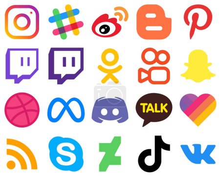 Illustration for 20 Flat App Design Flat Social Media Icons facebook. dribbble. blogger. snapchat and odnoklassniki icons. Gradient Icon Set - Royalty Free Image