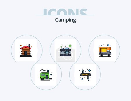 Téléchargez les illustrations : Ligne de camping rempli Icône Pack 5 Icône Design. . guimauve. au camp. la nourriture. bandage - en licence libre de droit