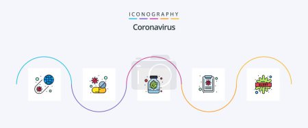 Téléchargez les illustrations : Coronavirus Line Filled Flat 5 Icon Pack Including alert. virus. care. patient report. medicine - en licence libre de droit
