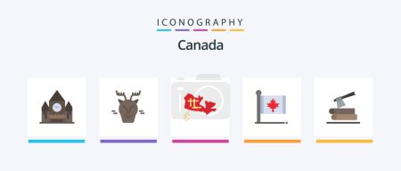 Téléchargez les illustrations : Pack de 5 icônes Canada Flat, y compris les billes. L'érable. canada. Feuille. automne. Icônes créatives Design - en licence libre de droit