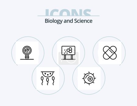 Illustration for Biology Line Icon Pack 5 Icon Design. microbe. education. biochemistry. biology. motion - Royalty Free Image