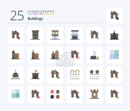 Ilustración de Buildings 25 Flat Color icon pack including church. building. property. map. house - Imagen libre de derechos