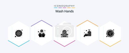 Ilustración de Wash Hands 25 Glyph icon pack including coronavirus. sanitizer. building. hand sanitizer. corona - Imagen libre de derechos