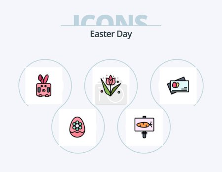 Téléchargez les illustrations : Easter Line Filled Icon Pack 5 Icon Design. gift. gift. church. egg. easter - en licence libre de droit