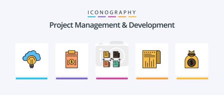 Téléchargez les illustrations : Project Management And Development Line Filled 5 Icon Pack Including offer. initial. focus. business. integration. Creative Icons Design - en licence libre de droit