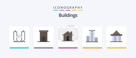 Ilustración de Edificios Piso 5 Icon Pack Incluyendo familia. Distrito. propiedad. casa. entrada. Diseño de iconos creativos - Imagen libre de derechos