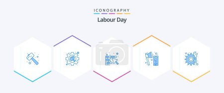 Illustration for Labour Day 25 Blue icon pack including wood. cutting. settings. construction. trowel - Royalty Free Image