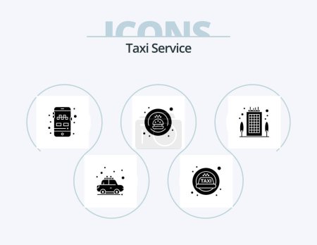 Illustration for Taxi Service Glyph Icon Pack 5 Icon Design. office. building. mobile. transport. food - Royalty Free Image