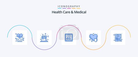 Illustration for Health Care And Medical Blue 5 Icon Pack Including medical. health. weight. care. heart disease - Royalty Free Image