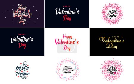 Illustration for Happy Valentine's Day typography design with a heart-shaped wreath and a gradient color scheme - Royalty Free Image