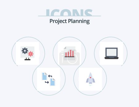 Téléchargez les illustrations : Project Planing Flat Icon Pack 5 Icon Design. record. document. startup. setting. preference - en licence libre de droit