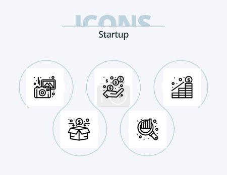 Ilustración de Startup Line Icon Pack 5 Icon Design. fotografía. Planta. auditoría. Dinero. crecimiento - Imagen libre de derechos