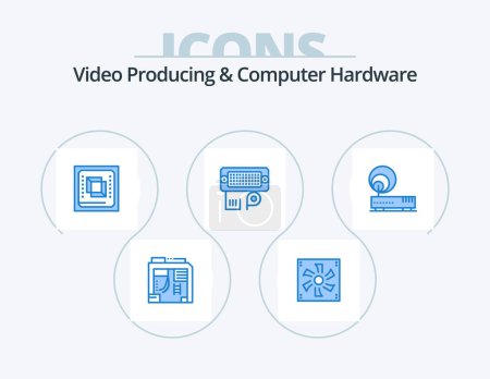 Ilustración de Producción de vídeo y hardware de computadora Blue Icon Pack 5 Icon Design. entrada. conexión. fan. adaptador. hardware - Imagen libre de derechos