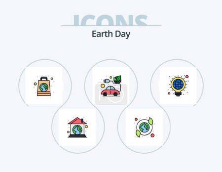 Téléchargez les illustrations : Earth Day Line Filled Icon Pack 5 Icon Design. earth. inspiration. plant. eco. plant - en licence libre de droit