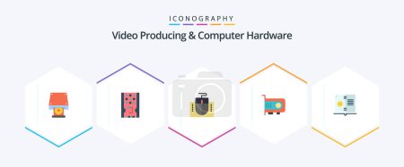 Illustration for Video Producing And Computer Hardware 25 Flat icon pack including book. technology. ssd. power. computer - Royalty Free Image