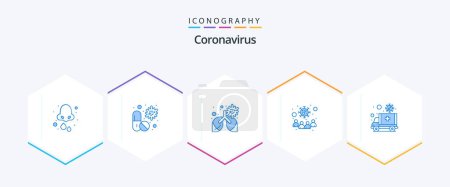 Téléchargez les illustrations : Pack icône Coronavirus 25 Bleu incluant la transmission. infection. médical. corona. poumon - en licence libre de droit