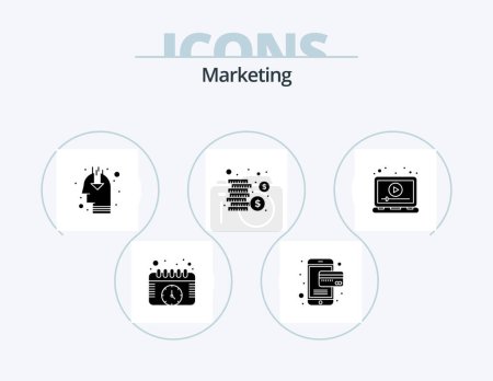 Téléchargez les illustrations : Marketing Glyph Icon Pack 5 Icon Design. play. laptop. marketing. ads. coins - en licence libre de droit