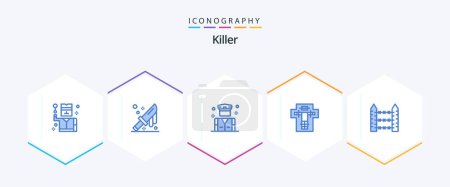 Illustration for Killer 25 Blue icon pack including barbed. electric. business. decapitate. bed - Royalty Free Image