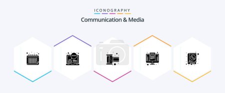 Illustration for Communication And Media 25 Glyph icon pack including address. screen. film. news. computer - Royalty Free Image