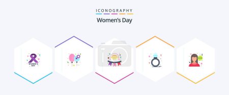 Illustration for Womens Day 25 Flat icon pack including chat. ring. day. present. badge - Royalty Free Image
