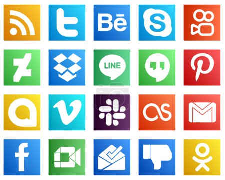 Ilustración de 20 Iconos de Redes Sociales Simples como lastfm. Vídeo. deviantart. Vimeo y Pinterest iconos. Alta resolución y editable - Imagen libre de derechos