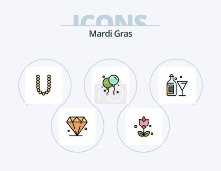 Ilustración de Mardi Gras Line Filled Icon Pack 5 Icon Design. mardi gras. food. fire. bowl. jewl - Imagen libre de derechos