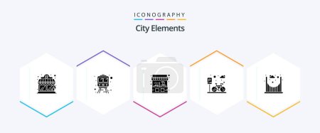Illustration for City Elements 25 Glyph icon pack including . parks. stand. bridge. parking - Royalty Free Image