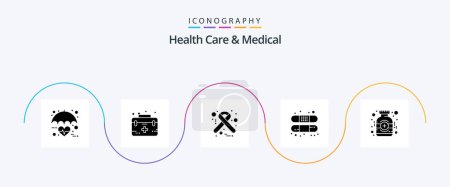 Téléchargez les illustrations : Health Care And Medical Glyph 5 Icon Pack Including treatment. band. medical. aid. medical - en licence libre de droit