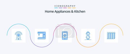 Ilustración de Home Appliances And Kitchen Blue 5 Icon Pack Including geyser. hot. phone. heat. heater - Imagen libre de derechos