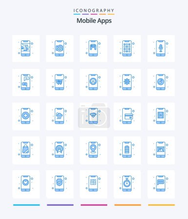 Téléchargez les illustrations : Applications mobiles créatives 25 Pack d'icônes bleu tel que le smartphone. app. app. contrôleur. jeu - en licence libre de droit