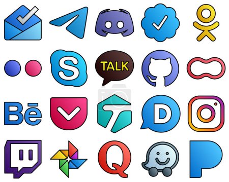 Illustration for 20 Versatile icons mothers. github. twitter verified badge. kakao talk and skype Filled Line Style Social Media Icon Set - Royalty Free Image