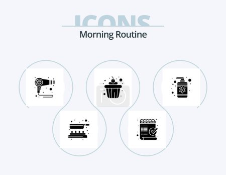 Ilustración de Morning Routine Glyph Icon Pack 5 Icon Design (en inglés). Loción. comida. Está bien, taza. máquina - Imagen libre de derechos
