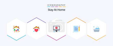 Illustration for Stay At Home 25 Flat icon pack including bathing. editing. education. writing. content - Royalty Free Image