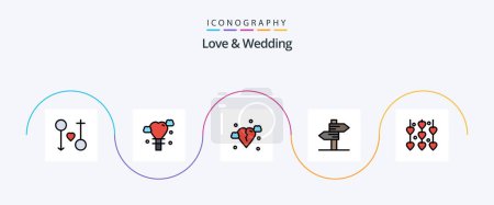 Téléchargez les illustrations : Love And Wedding Line Filled Flat 5 Icon Pack Including wedding. heart. direction. sic - en licence libre de droit