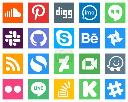 Ilustración de 20 Elegantes iconos de medios sociales como feed; google photo; behance y skype iconos. Limpio y minimalista - Imagen libre de derechos