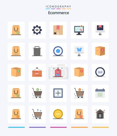 Illustration for Creative Ecommerce 25 Flat icon pack  Such As ecommerce. online. gear. shipment. package - Royalty Free Image