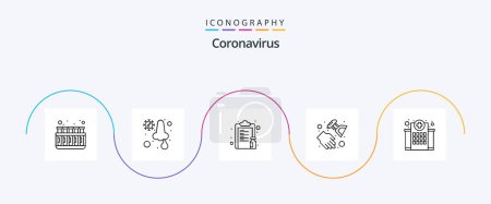 Ilustración de Coronavirus Line 5 Icon Pack Incluyendo edificio. desinfectante de manos. Drogas. La mano. papel - Imagen libre de derechos