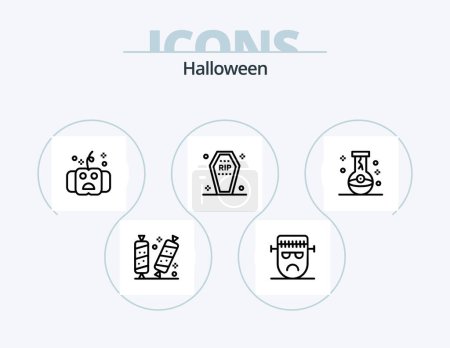Ilustración de Halloween Line Icon Pack 5 Icon Design. Buenas noches. halloween. magia. Murciélago frankenstein - Imagen libre de derechos