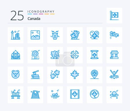 Téléchargez les illustrations : Canada 25 Blue Color icon pack including maple. canada. canada. autumn. reindeer - en licence libre de droit